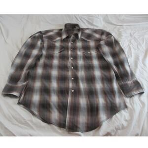 VTG Roper Gold Collection Western Shirt Plaid w/ Gold Thread Pearl Snaps Medium